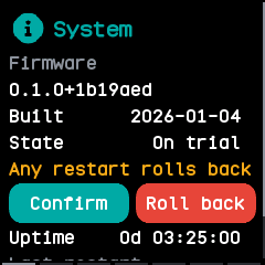 The system page with a firmware on trial