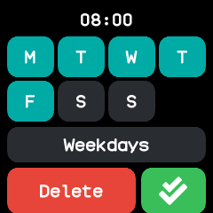 The days screen of an existing alarm