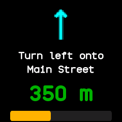 The navigation app showing the next turn