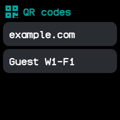 The QR code app listing two codes by caption