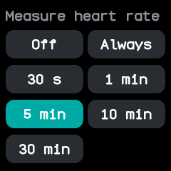The heart rate interval choices